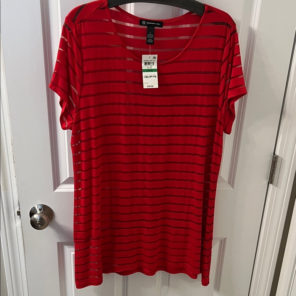 INC International Concepts Red Striped Short Sleeve Tee